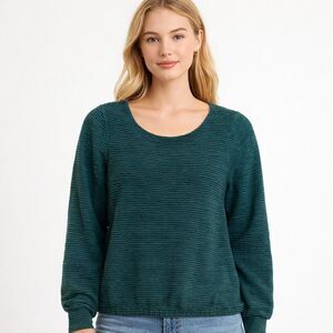 Madewell Sweater Womens Small Green Textured Scoop Neck Pullover Linen Cotton